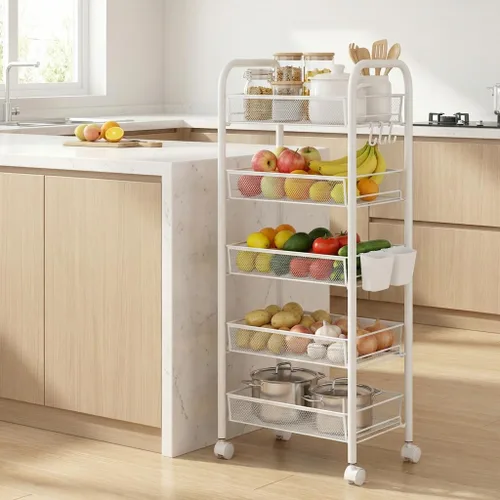 Miniatura 10 de Cesta de frutas delgada de 5 niveles, carrito apilable de almacenamiento de verduras para cocina, organizador de frutas de alambre de metal sobre