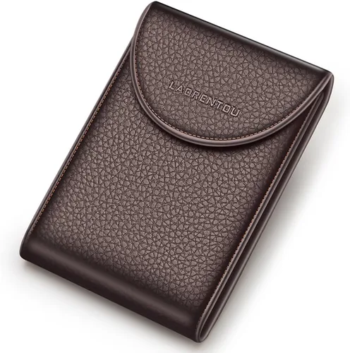 LAORENTOU Hombres Cartera Cuero Genuino Titular De La Tarjeta Para Hombre Marca Negocios Licencia De Conductor De La Tarjeta De Crédito, Marrón 2,