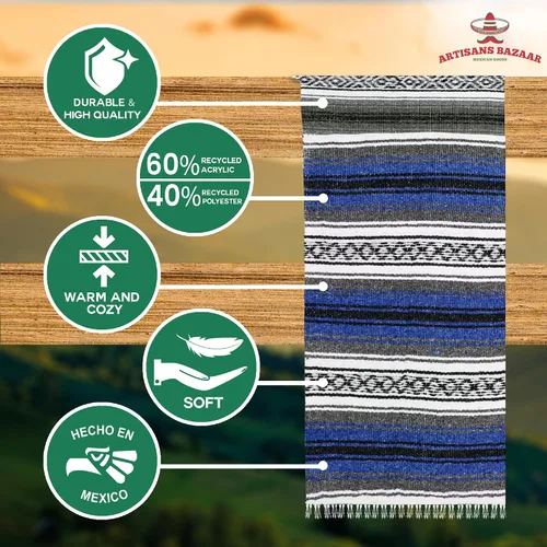 Miniatura 47 de Artisans Bazaar Poncho tradicional mexicano de Baja para hombres y mujeres, auténtico sarape de Gaban, manta de vaquero Pancho Jorongo