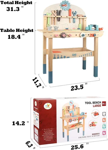 Miniatura 6 de Banco de herramientas para niños, banco de trabajo de juguete, banco de herramientas de madera, taller banco de trabajo con juego de herramientas