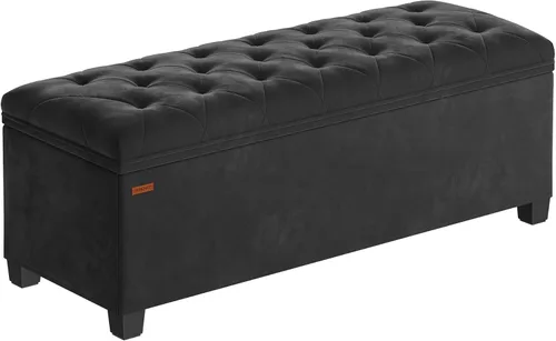 Miniatura 18 de SONGMICS Banco otomano de almacenamiento de terciopelo, reposapiés con patas, 15.7 x 43 x 15.7 pulgadas, banco de extremo de cama, baúl de Blanco