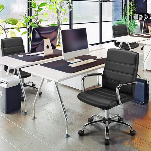 Miniatura 2 de Yaheetech Silla de oficina Exectuive de 2 piezas, altura ajustable, giratoria, de piel sintética, silla de escritorio para el hogar con brazos