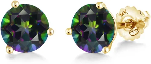 Miniatura 156 de Gem Stone King Aretes de Martini de oro amarillo de 14 quilates Aretes de tuerca de 3 puntas para mujeres y hombres Redondos de 0.236 pulgadas