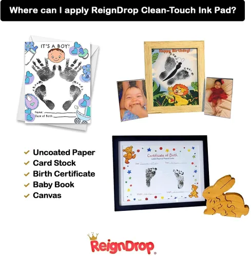 Miniatura 4 de Kit de almohadillas de tinta sin tinta de toque limpio grande para huellas de bebé, huellas de manos y huellas de patas de mascotas - Sin desorden