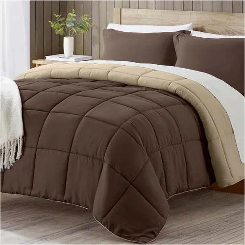 satisomnia Juego de edredón de tamaño King, edredón de cama marrón tamaño King, edredón de cama alternativo de plumón de 3 piezas, ligero, suave,