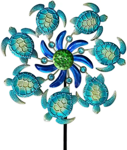 COOZZYHOUR - Giradiscos de tortuga marina de 39" para jardín, estaca temática del océano, decoraciones al aire libre - Estaca de metal para jardín,