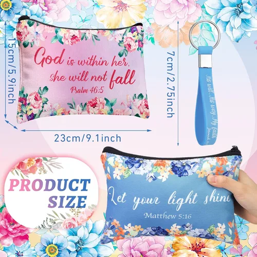 Miniatura 7 de Hillban - 32 bolsas de lona de maquillaje cosmético de lona a granel para mujeres, regalos inspiradores para profesores, bolsa de viaje, neceser
