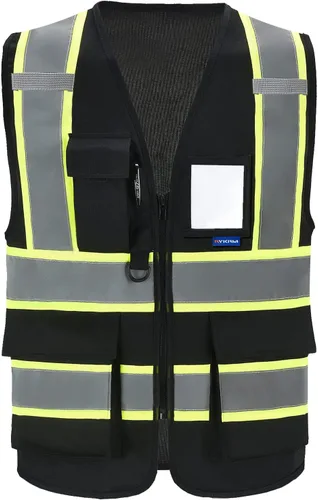 AYKRM 11 color alta visibilidad reflectante chaleco de seguridad para mujeres hombres bolsillo cremallera ANSI/ISEA estándar Negro