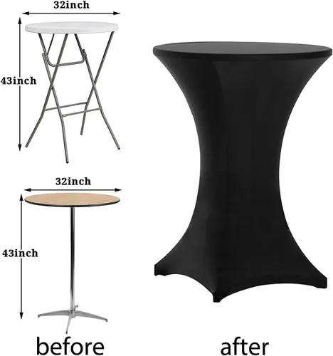 Miniatura 5 de Tina's Paquete de 4 fundas para mesa de cóctel de elastano Highboy de 32 x 43 pulgadas, color negro, mantel elástico ajustable para mesas redondas