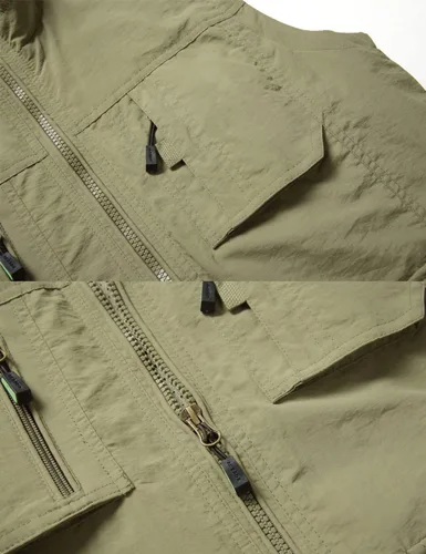 Miniatura 6 de Gnveub Chaleco de pesca para hombre, para trabajo al aire libre, secado rápido, con cremallera, reversible, con múltiples bolsillos