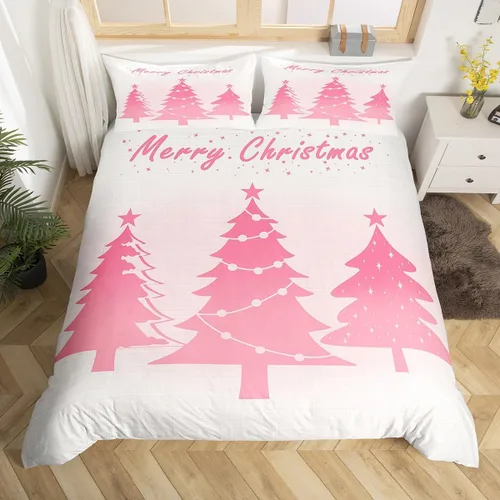 Miniatura 14 de Funda de edredón de Papá Noel, juego de ropa de cama para niños, funda de edredón de flores rosas para decoración de habitación de niños y niñas
