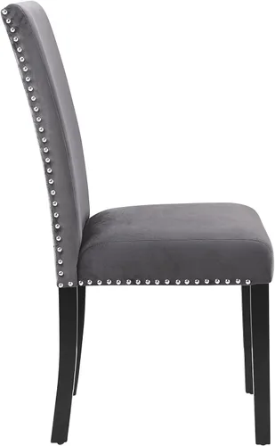 Miniatura 5 de Cobre - Silla de comedor contemporánea de terciopelo con ribete de clavos, juego de 2, color gris