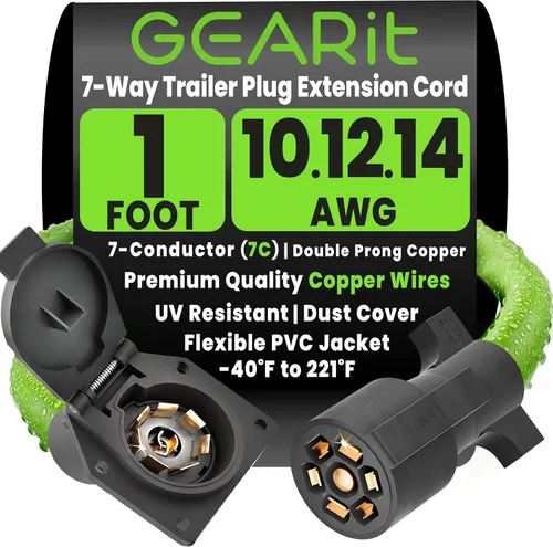 GEARit Cable de extensión para remolque de 7 vías (1 pie) Enchufe de remolque de 7 pines Cable en línea Arnés de cables Conector de clavijas dobles