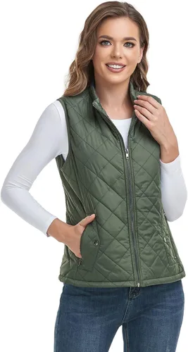 Miniatura 2 de LONGKING Chaleco para mujer con un bolsillo interior, cuello alto, ligero, acolchado, con cremallera, para mujer