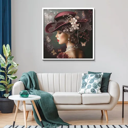 Miniatura 5 de Elegante rompecabezas victoriano de 1000 piezas para adultos, mujer vintage con sombrero rojo, perlas, flores y mariposas, rompecabezas de arte