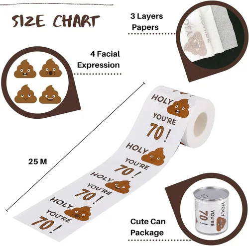 Miniatura 2 de Rollo de papel higiénico de feliz cumpleaños 70 de 3 capas, divertidos regalos de cumpleaños para hombres y mujeres, novedad para decoraciones