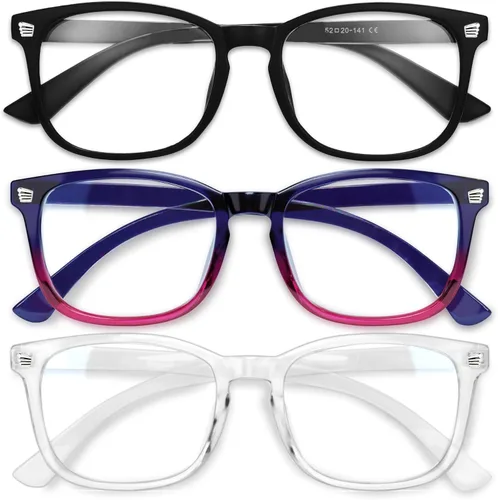 Miniatura 9 de Gaoye - Paquete de 3 anteojos de bloqueo de luz azul, falsos, cuadrados, de moda, anti rayos UV, para computadora, juegos, para mujeres/hombres