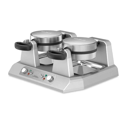 Waring Waffles belga comercial WW250X doble lado a lado, platos de cocina antiadherentes recubiertos, produce 50 gofres por hora, 120 V, 2400 W,