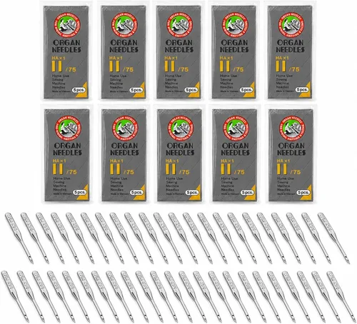 50 PIEZAS Agujas para Máquina de Coser de Bordado para Brother Tamaño 75/11 130/705H HAx1 Agujas de Coser para Máquina de Coser Brother (Paquete de