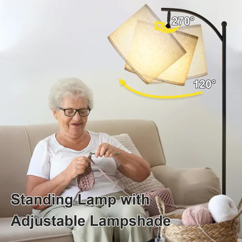 Miniatura 4 de LALISU Lámpara de pie moderna, lámpara de pie ajustable de 3 formas con pantalla de lino, altura ajustable, interruptor de pie, lámpara de lectura