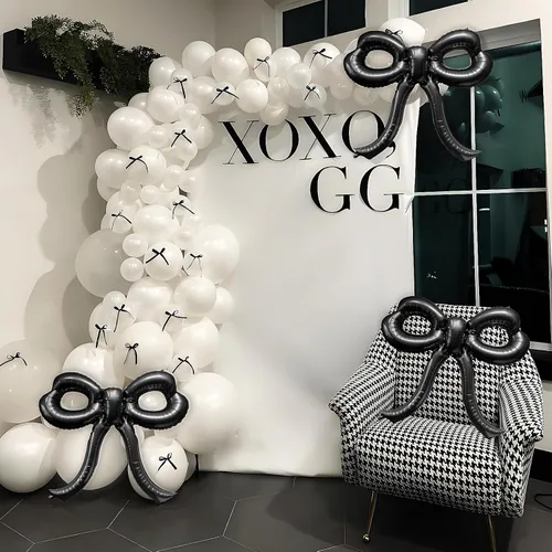 Miniatura 7 de 2 piezas de decoraciones de cumpleaños con lazo, globos de lazo negro, decoraciones de fiesta con lazo, globo gigante de papel de aluminio