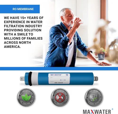 Miniatura 6 de Sistema purificador de filtro de agua potable de membrana RO de ósmosis inversa 50 GPD, cartucho de repuesto de ajuste universal para FLTMEME50