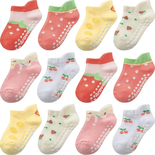 Miniatura 8 de Calcetines con Agarre Antideslizantes de Algodón para Bebés y Niños Pequeños, Niños y Niñas, Paquete de 12 Calcetines de Tobillo Lindos para Niños