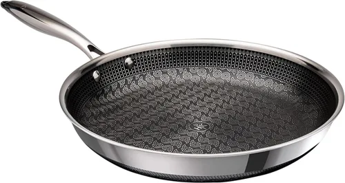 Hell's Kitchen Sartén Híbrida de 11", Acero Inoxidable Tri-Clad y Cerámica Antiadherente Libre de PFAS, sin PFOA, sin PTFE, sin Teflón, Utensilios