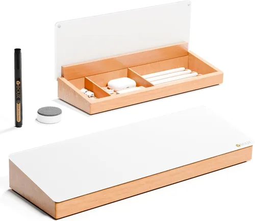 Miniatura 7 de Pizarra blanca de escritorio con caja organizadora de madera para almacenamiento de suministros de oficina, pizarra blanca de borrado en seco