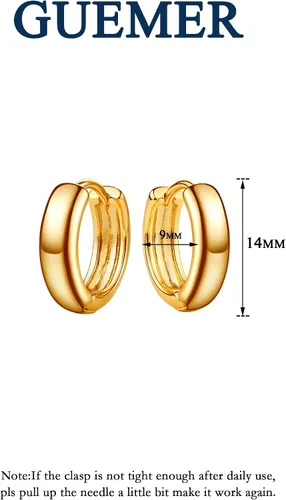Miniatura 2 de GUEMER Aretes de aro Huggie chapados en oro de 14 quilates, delicados y gruesos, con incrustaciones de zriconia cúbica, para dormir, pequeño