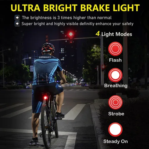 Miniatura 3 de Padonow Smart Bike Tail Light: Auto On/Off Rear Bicycle Flashlight Ultra Bright Back Brake Light High Lumen Daytime Strobe USB Rechargeable Safety