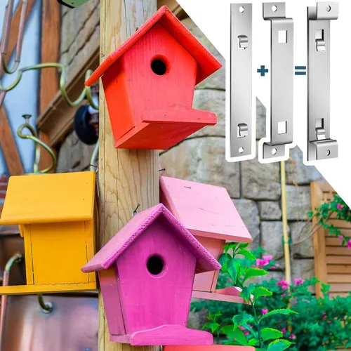 Miniatura 7 de Blulu 2 juegos de soporte de montaje estable de acero galvanizado a prueba de óxido para asegurar casas de pájaros, cajas de anidación, comederos