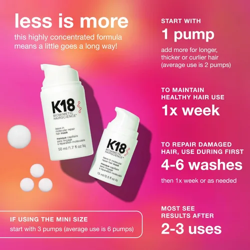 Miniatura 6 de K18 Mascarilla molecular sin enjuague de tamaño completo, repara el cabello seco o dañado, revierte el daño del cabello por blanqueador
