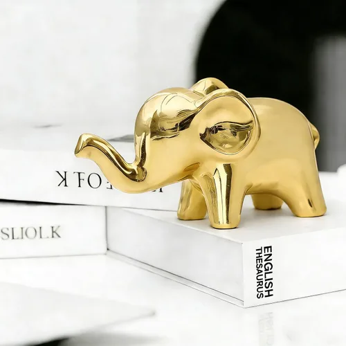 Miniatura 4 de OwMell Decoración de elefante de buena suerte para el hogar, pequeña estatua de elefante de cerámica para decoración del hogar, chapada en oro