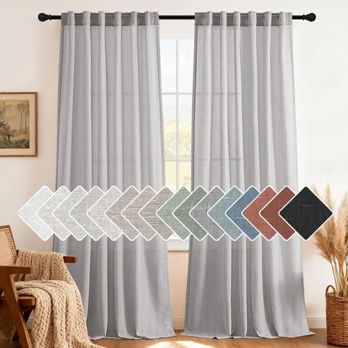 Miniatura 8 de H.VERSAILTEX Cortinas de lino natural de 63 pulgadas de largo para sala de estar, 2 paneles con trabillas traseras y bolsillo, texturizadas