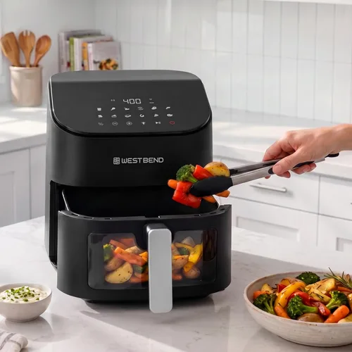 Miniatura 17 de West Bend Freidora de aire digital de 4.5 cuartos de galón, compacta con 12 preajustes, temperatura ajustable para comidas crujientes rápidas, cesta