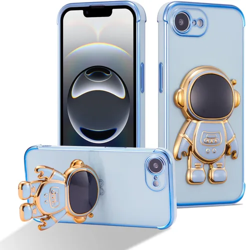 Miniatura 28 de RALEAVO Funda para iPhone 13, bonita funda de astronauta 6D con función de soporte, cubierta de enchapado de lujo, ajuste delgado, TPU suave, Púrpura