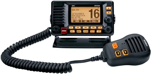 Uniden UM725GBK Radio marítima VHF, todos los canales marinos de EE. UU., Canadá e internacionales, potencia de transmisión de 1 vatio/25 vatios, la