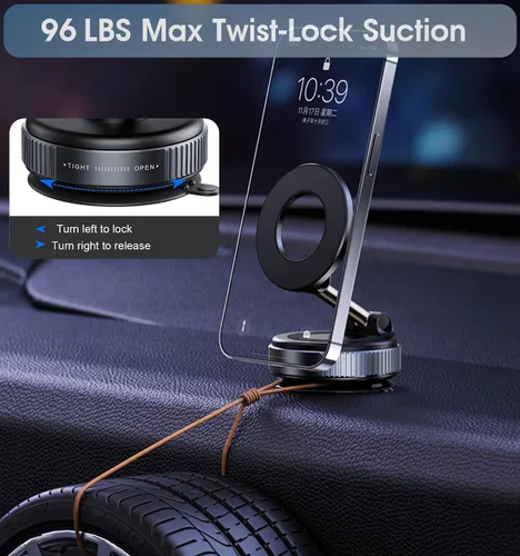 Miniatura 4 de Ultra succión de 96 libras: soporte magnético al vacío para teléfono para MagSafe, soporte de teléfono reforzado de 360° mejorado de 360°