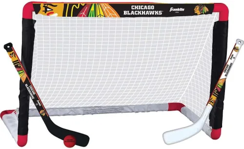 Franklin Sports NHL - Juego de mini hockey para niños, portería de hockey sobre rodilla, pelota + 2 palos, juego de juguetes para interiores del
