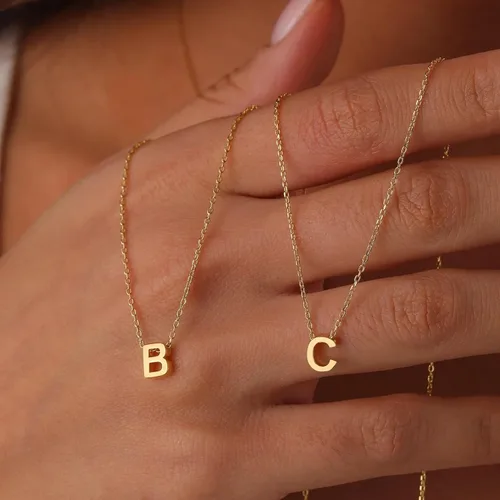 Miniatura 6 de IEFWELL Delicados collares con inicial para mujeres y niñas, chapado en oro de 14 quilates, collar de letra A-Z, collar minimalista con monograma
