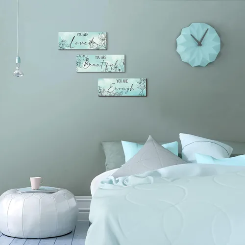 Miniatura 5 de Yookeer 3 Piezas de Arte de Pared Colgante de Madera Floral con Citas Inspiradoras "Eres Hermosa" Imagen para Habitación Decoración Gracias