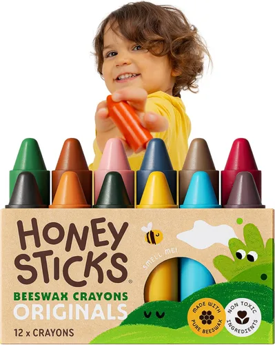 Honeysticks - Ceras de cera de abejas 100 % pura (12 unidades) - Ceras no tóxicas para niños pequeños de 1 a 3 años, seguras para bebés a partir de