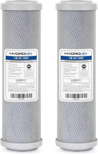 Hydronix CB‑25‑1005 Filtro de agua de bloque de carbono de coco para toda la casa – Cartucho de repuesto de 5 micras para sistemas de RO y agua