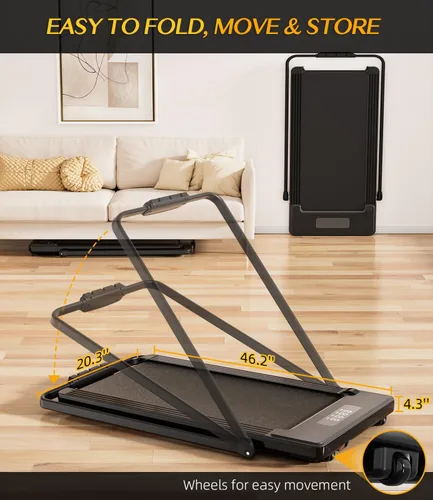 Miniatura 4 de Bifanuo 2 in 1 Folding Treadmill, Smart Walking Running Machine with Bluetooth Audio Speakers, Installation-Free，Under Desk Treadmill for
