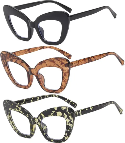 Miniatura 9 de Paquete de 3 lentes de lectura con bloqueo de luz azul, lentes de lectura con marco de ojo de gato para mujer