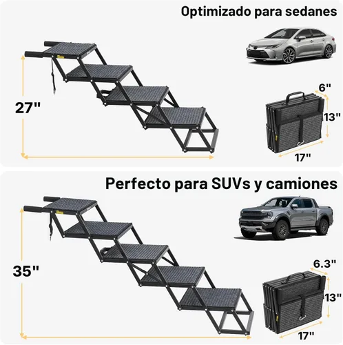 Miniatura 2 de Veehoo Escalones plegables para perros grandes, rampa plegable de 4 escalones para vehículos de automóvil de 17 pulgadas de ancho, escalera portátil