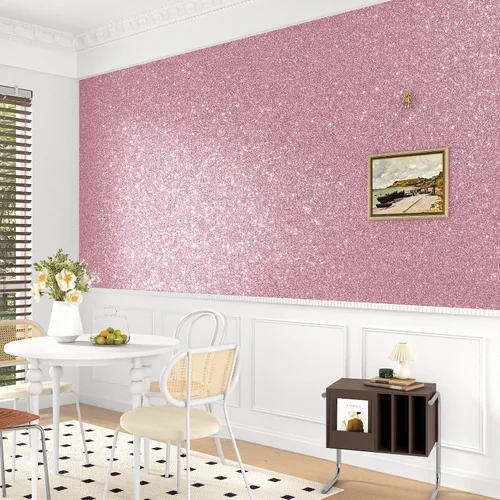 Miniatura 8 de WESTICK Papel tapiz rosa con purpurina para pegar y despegar, papel de contacto con purpurina rosa para armarios y cajones, papel tapiz removible