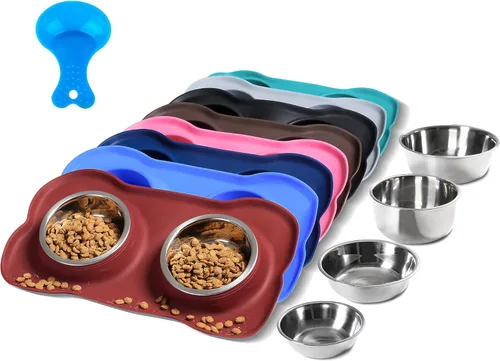 Miniatura 13 de Hubulk - Comedero doble de acero inoxidable con base de silicona antideslizante antiderrames y pala para alimento, para perros pequeños, medianos