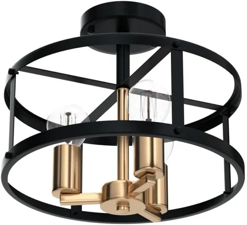 Miniatura 4 de AGV LIGHTING Lámpara de techo semiempotrada de granja, 3 luces cerca del techo, acabado dorado brillante y negro mate